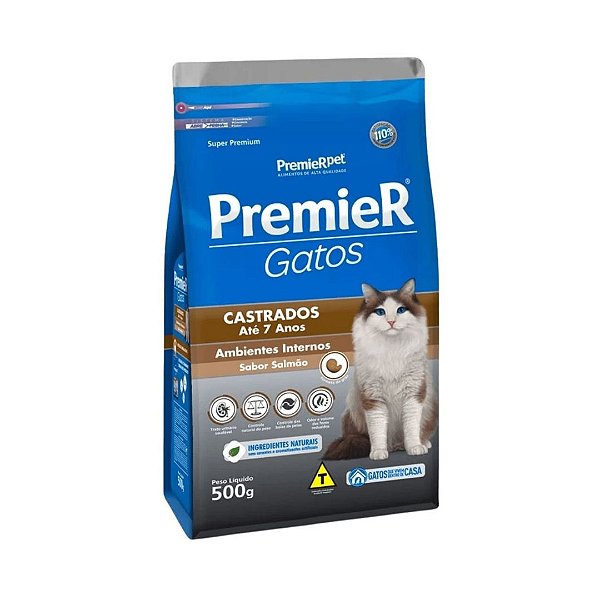 Ração Premier Ambientes Internos Gatos Castrados Até 7 anos Salmão 7,5 kg