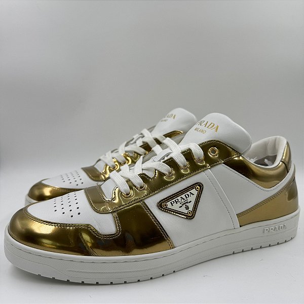 PRADA DOWNTOWN LEATHER LOW TOP PLATINUM GOLD