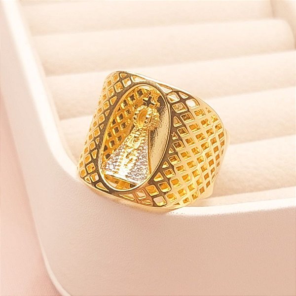 ANEL NOSSA SENHORA APARECIDA CRAVEJADO EM ZIRCÔNIA E RÓDIO