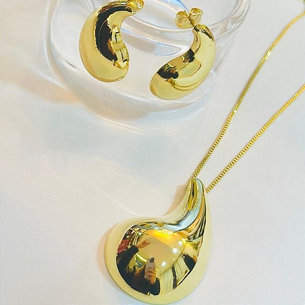 CONJ CORDÃO 60CM VENEZ + PING GOTA + BRINCOS GOTA