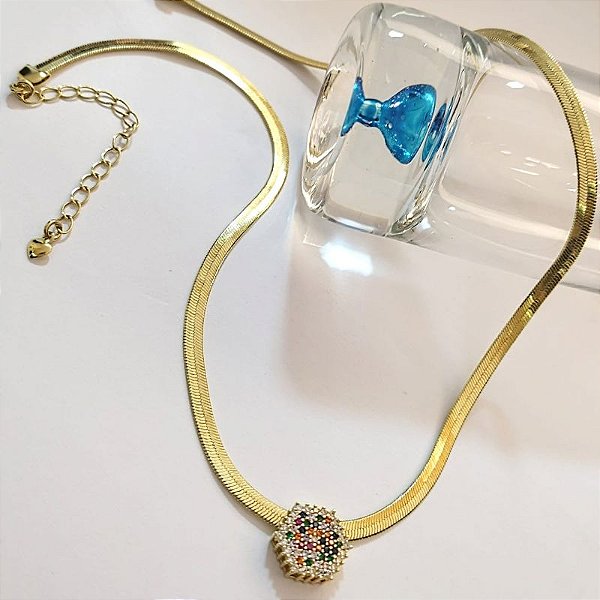 CHOKER FIO ITALIANO COM PINGENTE COLORIDO