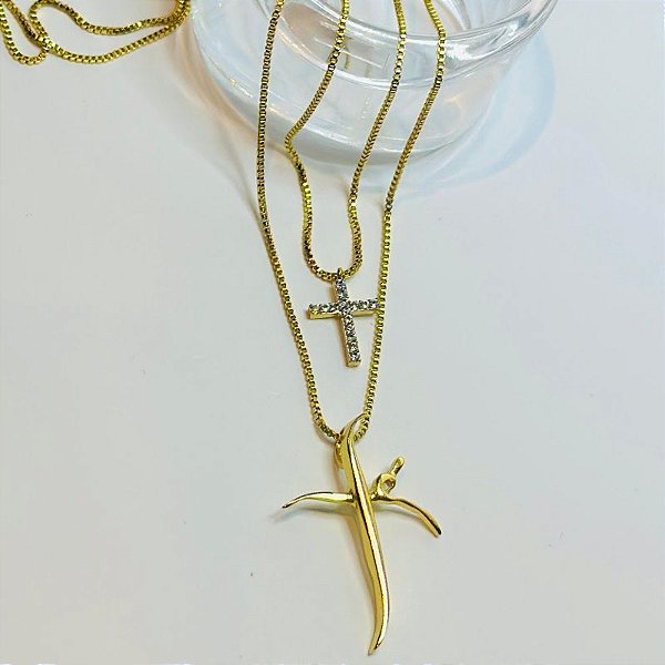 COLAR VENEZ FÉ E CRUCIF ZIRC 50+10 CM