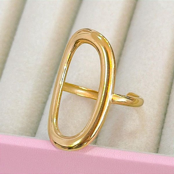 ANEL OVAL MINIMALISTA AÇO DOURADO