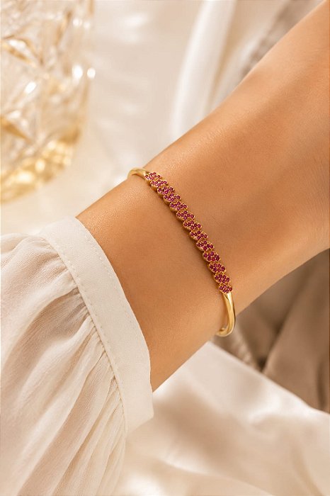 BRACELETE LUXO ARO CRAVEJADO DE ZIRCONIAS PINK