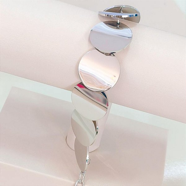 BRACELETE MALHA CHAPAS REDONDAS