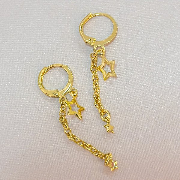 BRINCO ARGOLA COM CORRENTE ELO PORT E ESTRELAS PEN