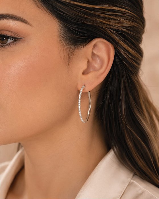 BRINCO PRATA ARGOLA ZIRCONIA