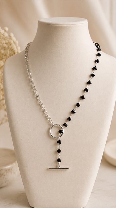 Colar - CHOKER MISTO ELO PORTUG + CORDÃO ONIX 40CM