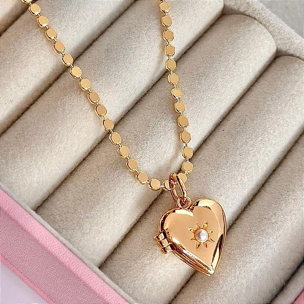 Conjunto - CJ 02 PÇ CHOKER PONTINHOS E PING RELICÁRIO CORAÇÃO