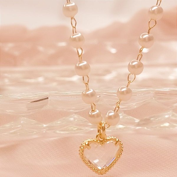 Conjunto - CL MINI PEROLAS  PING CORAÇÃO CRISTAL 40CM
