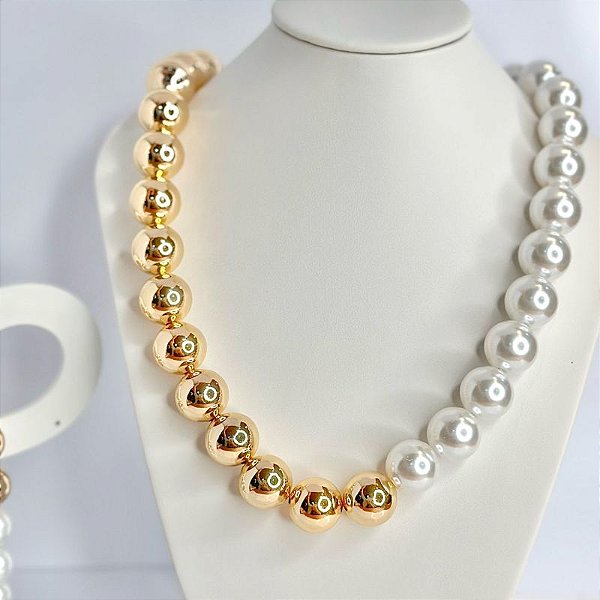 Colar - COLAR LUXO MISTO, PEROLAS DOURADAS E PEROLISADAS 45+5CM