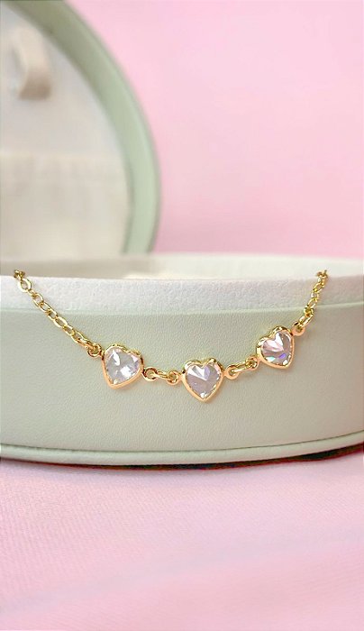 PULSEIRA C/PING TRIO DE CORAÇÕES ZIRC