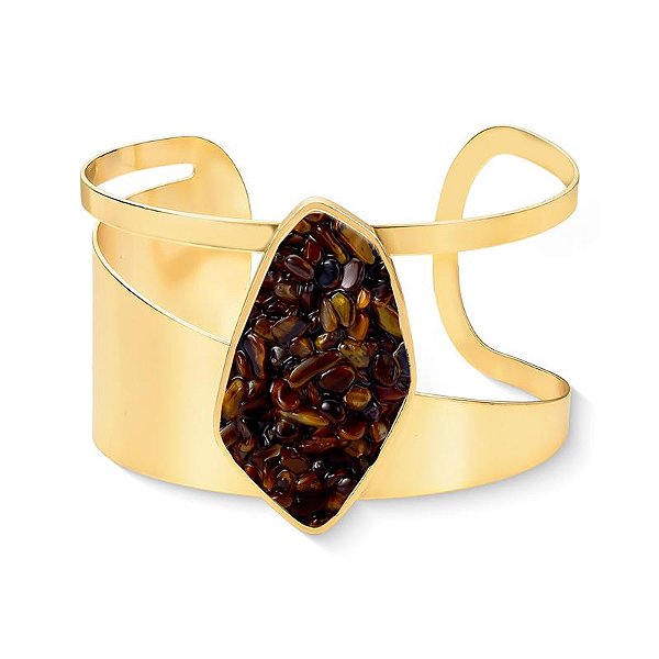 BRACELETE AROS DUPLO LARGO PEDRA NATURAL OLHO DE T
