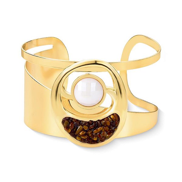 BRACEL ARO DUPLO LARGO PEDRA NATURAL OLHO DE TIGRE