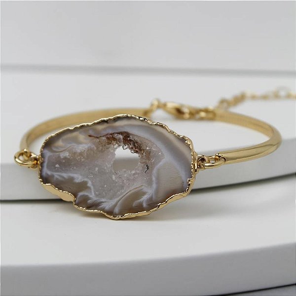 BRACELETE ARO  1 PEDRAS NATUR GEODO MAIOR