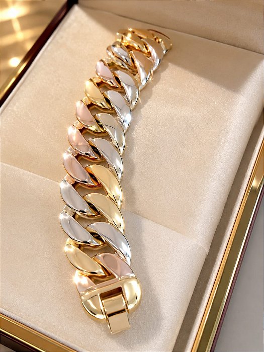 PULSEIRA ELO CORRENTE  COM MISTO DE TRES CORES OUR