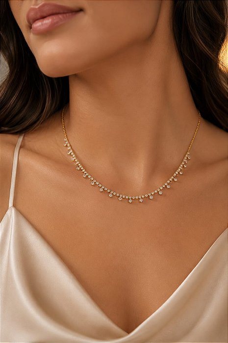 GARGANTILHA ESTILO RIVIERA COM PONTOS PENDENTES EM