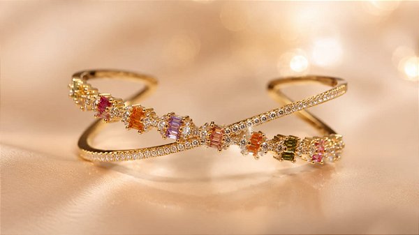 BRACELETE  LUXO AROS CRUZADOS EM X CRAVEJADO E  OU
