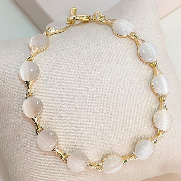 PULSEIRA CÍRCULOS COM PEDRA OLHO DE GATO