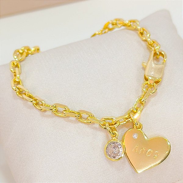 PULSEIRA COM PINGENTE CORAÇÃO AMOR E PONTO DE LUZ