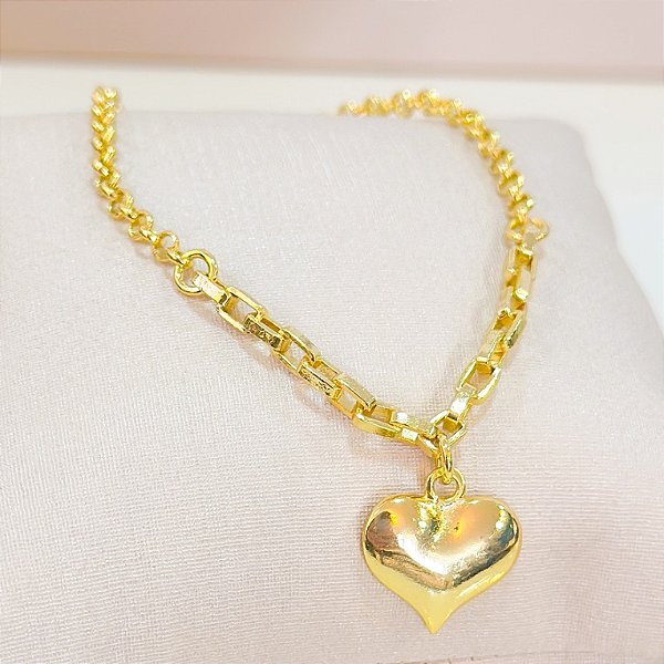 Pulseira - PULSEIRA ELOS COM PINGENTE CORAÇÃO