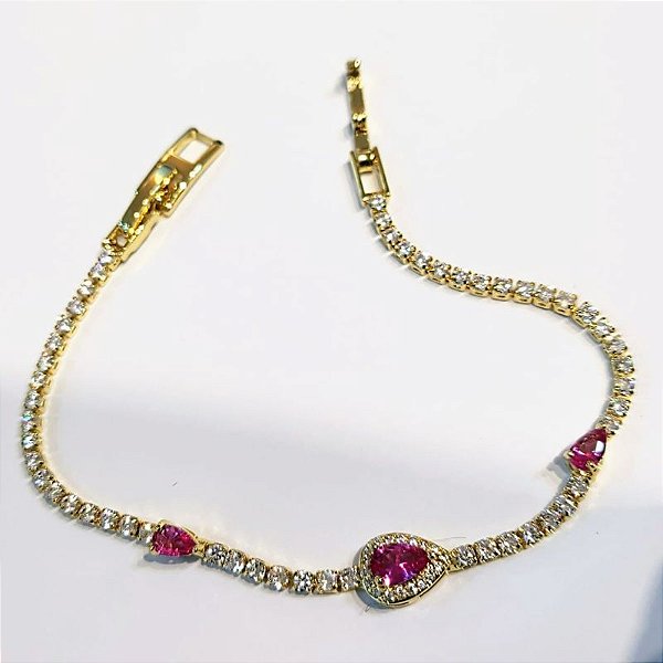PULSEIRA RIVIERA COM ZIRCONIAS E  GOTAS EM ZIRCONI