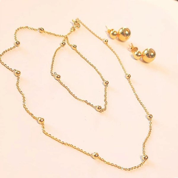 CONJUNTO 3 PÇ CORDÃO DE3 BOLINHAS 50CM E BRINCO ES