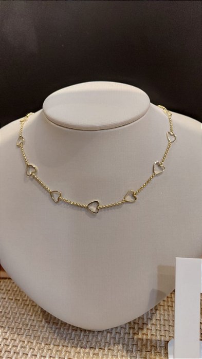 CHOCKER  ELO PORTUGUES E SEQUENCIA CORAÇÕES VAZADO