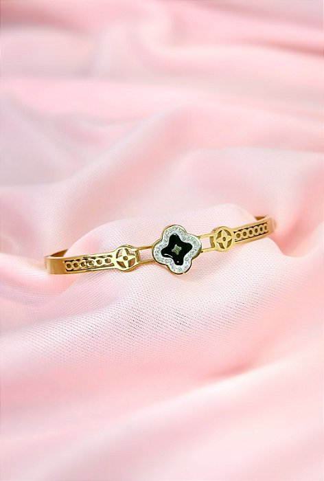 BRACELETE ARO TREVO COM INCRUST.CRISTAIS E RESINA