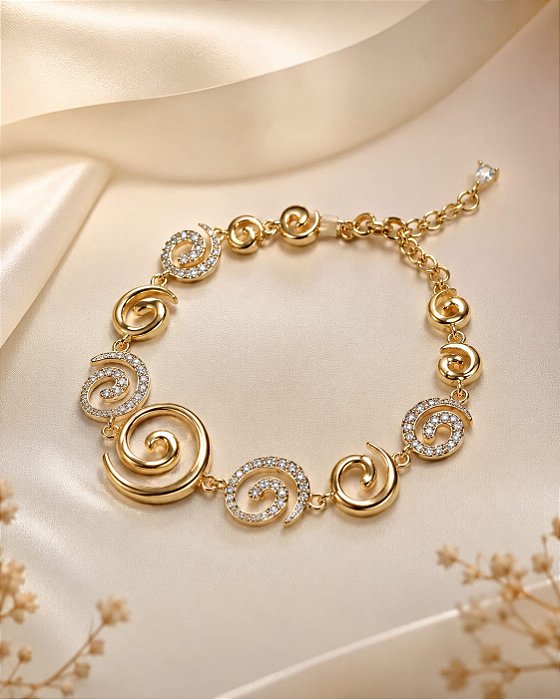 Pulseira - PULS CARACOL LUXO C DET EM ZIRC E RÓDIO 13,9GR