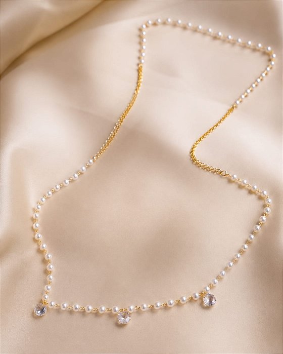 COLAR 70CM COM PEROLAS E ZIRCONIAS PENDENTES