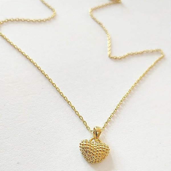 Conjunto - CONJUNTO 2 PÇ GARG CADEADO 40CM E PING CORAÇÃO PEDRA FAKE 18K