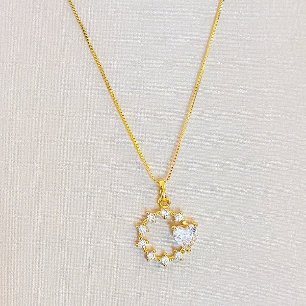 Conjunto - CONJ 2 PÇ GARG VENEZ 45+ PINGENTE GUIRLANDA ZIRC CORAÇÃO E  CRAV ZIRC 3mm