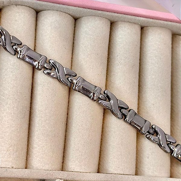 BRACELETE MASCULINO X SEQUENCIAL AÇO 22CM