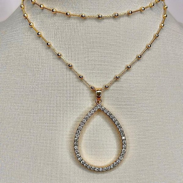 Conjunto - CONJ 2PÇ COLAR ELO GROUMET 40CM + PING GOTA CRAV ZIRC