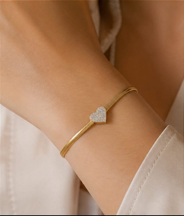 PULSEIRA FITA ITALIANA COM PING CORAÇÃO PASSA FIO