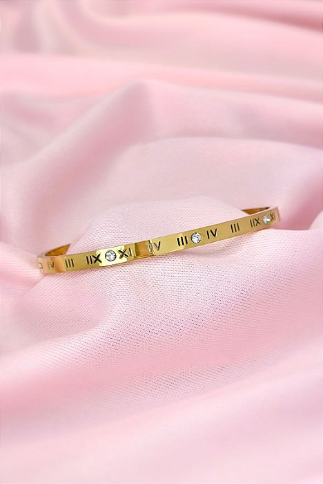 BRACELETE ARO COM NUMEROS ROMANOS E CRISTAIS