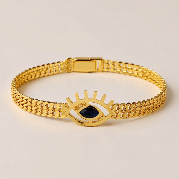 PULSEIRA BRACEL MALHA COM PING OLHO GREGO 21+5CM 7