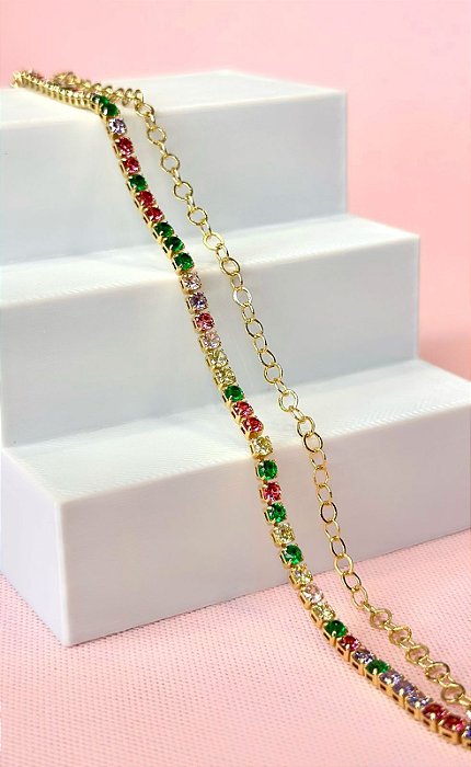 PULSEIRA  DUPLA RIVIERA COLORIDA E ELO PORTUG
