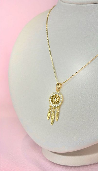 CONJ 2 PÇ CORDÃO VENEZ 60 + PING MANDALA C/PENAS C