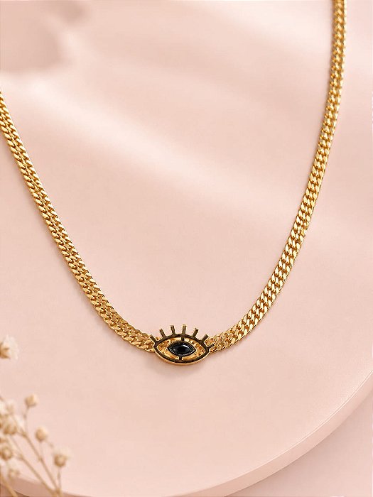 GARG C PING OLHO GREGO PEDRA ONIX, CORDÃO DE 5MM D