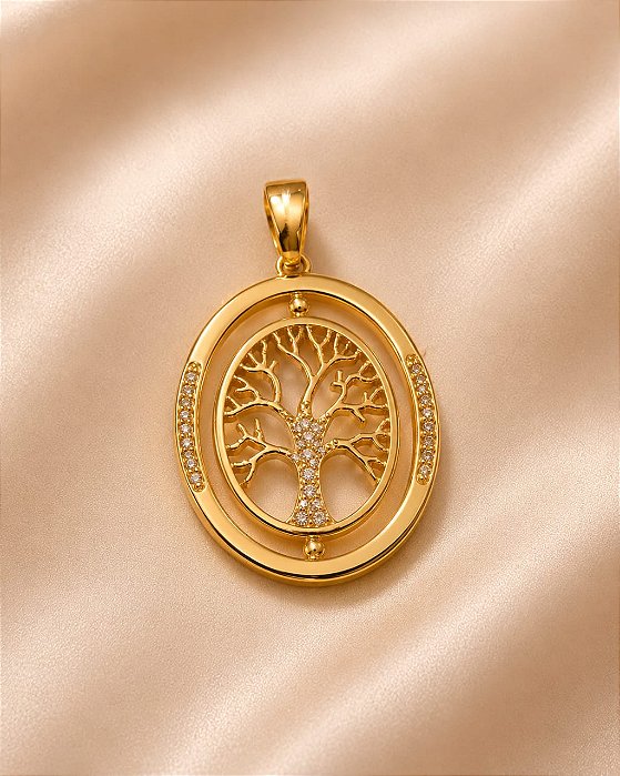 MEDALHÃO ARVORE DA VIDA COM GIRO 180º COM ZIRC E R