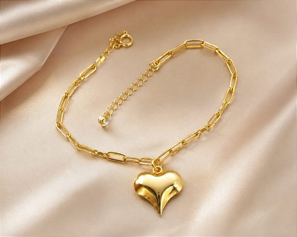 PULSEIRA ELO CARTIER C/ PINGENTE CORAÇÃO DUPLA FAC