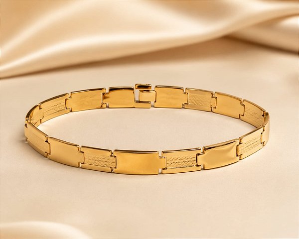 BRACELETE MASCULINO AÇO DOUR 13MM LARG ARTIC.20CM