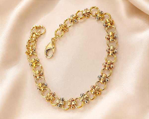 PULSEIRA ELO CORRENTE  COM MISTO DE TRES CORES OUR