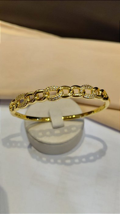 BRACELETE ARO C DETALHE ELOS LISOS E CRAVEJ DE ZIR