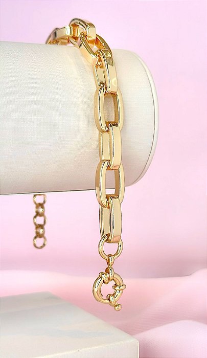 BRACELETE ELO CORRENTE SUPER LUXO FECHO BÓIA 18+3C