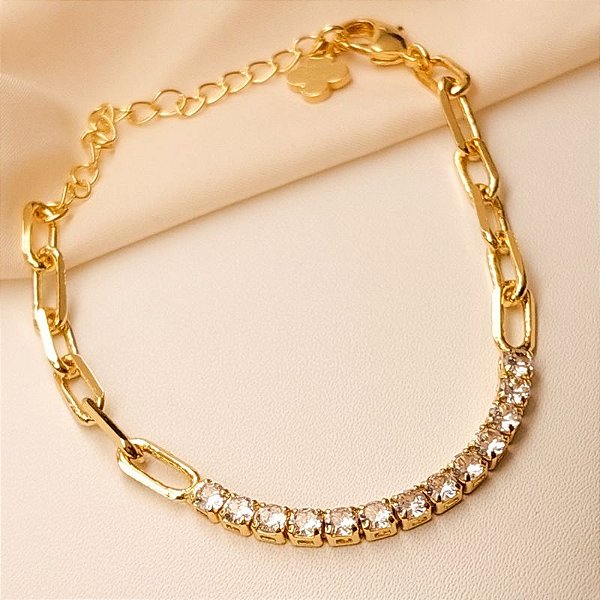 Pulseira - PULS ELOS MEIO RIVIE CRISTA 14+5CM