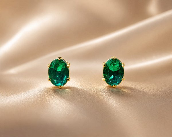 BRINCO FIXO ZIRCONIA PONTO OVAL VERDE