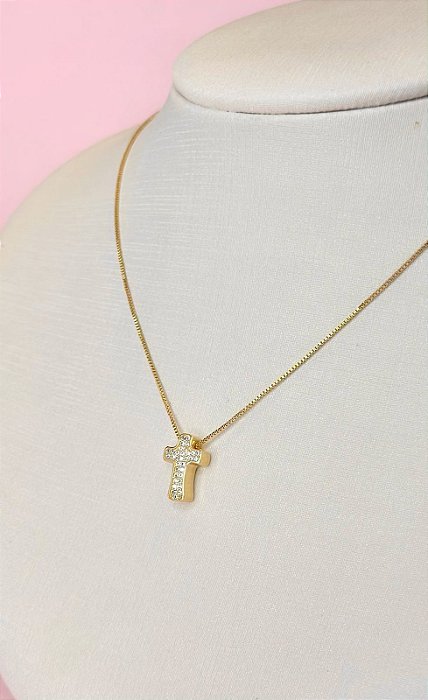 CONJ 2PÇ CORDÃO VENEZ + PING CRUZ CRAVEJADA 45+5CM